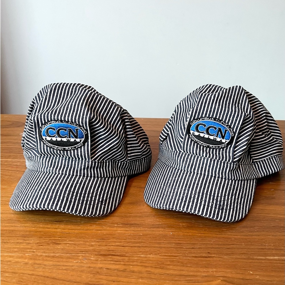 2 Striped Denim Train Conductor Hats Kids Columbus Cleveland Northern Railway